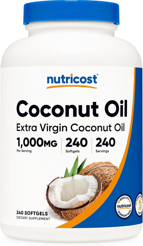 Nutricost Coconut Oil Softgels (1000mg) 120 Softgels - Extra Virgin Coconut Oil - Gluten Free and Non-GMO