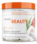Genius Beauty, Hair Skin & Nails Vitamins, 60 Capsules - Anti-Aging Antioxidant Supplement, Hydrolyzed Collagen Pills, Glutathione & Astaxanthin - Detox Cleanse, Wrinkles, Hair Growth & Healthy Skin