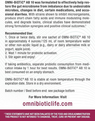 AB 10 - Clinically Tested Restorative Probiotic - Supports & Restores Gut Flora & Digestion - Digestive Probiotic for Diarrhea - Vegan, Hypoallergenic, Non-GMO (30 Daily Packets)