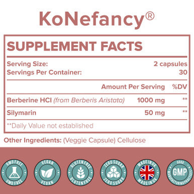 KoNefancy Berberine Hcl Supplement 1000Mg, High Absorption Berberine Plus Vegan Capsules With Silymarin Complex Formula For Cardiovascular, 60 Count (Pack Of 1)