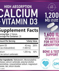 Calcium Supplement For Women 1200 Mg Plus 1600Iu Vitamin D3, Bone Health, Teeth & Immune Support - Calcium With Extra Strength Vitamin D High Absorbable Premium Calcium Carbonate - 60 Tablets