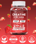 PureWellness Creatine and BCAA Gummies - 5000mg Creatine Monohydrate 1000mg BCAAs per Serving - Chewable Vegan Sugar Free Gummies Strawberry Flavour (1 Month Supply)