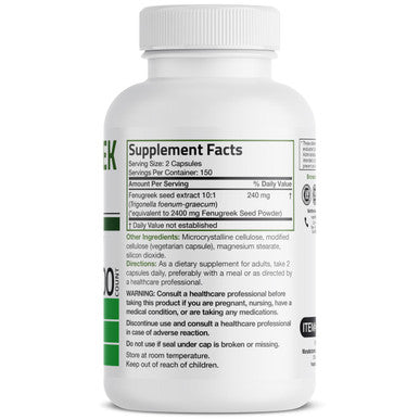 Bronson Fenugreek Seed Powder Capsules Extra Strength, Trigonella Foenum-Graecum, Non-Gmo, Soy-Free, Vegetarian, 300 Capsules