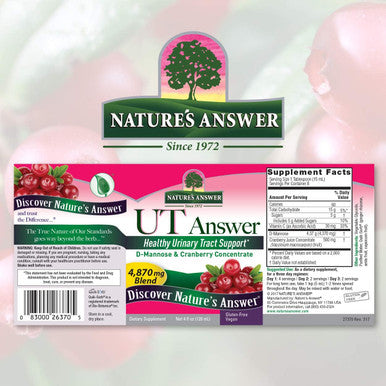 Nature'S Answer UT Answer | Urinary Tract Support | Cranberry Flavor Dietary Supplement | Alcohol- Gluten- Not Tested on Animals & Vegan 4oz (Pack of 2)