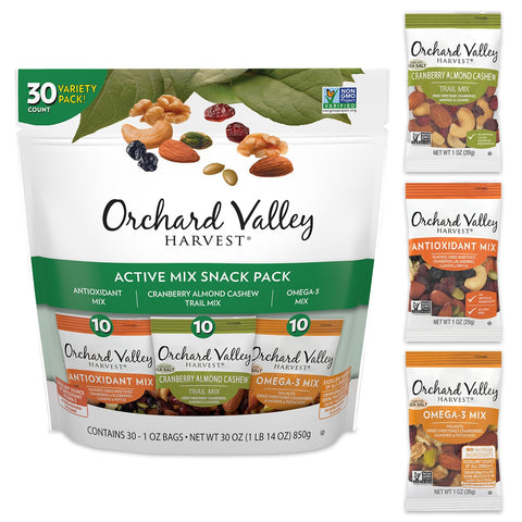 Orchard Valley Harvest Omega-3 Mix, 1 Ounce Bags (Pack of 15), Walnuts, Cranberries, Almonds, and Pistachios, Gluten Free, Non-GMO, No Artificial Ingredients, Healthy Snacks for Adults