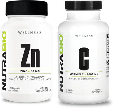Nutrabio Zinc Chelate and Vitamin C with Rose Hips Supplement Bundle Vitamin Supplement Bundle May Help with Antioxidant and Immune Support and Overall Health and Wellness