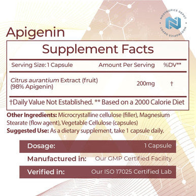 Nootropics Depot Apigenin Capsules 200Mg 120 Count >98% Apigenin Supports Healthy Stress Levels