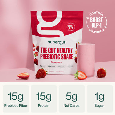 Supergut Prebiotic Shakes | Meal Replacement | Boost GLP-1 | High Protein and Fiber | No Added Sugar | Keto Food Meal Snack (Strawberry 14 servings)
