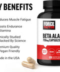 Force Factor Beta Alanine Capsules Beta-Alanine Endurance Supplement to Boost Performance & Reduce Fatigue Clinical Dose Premium Quality Vegan Non-GMO 120 Capsules
