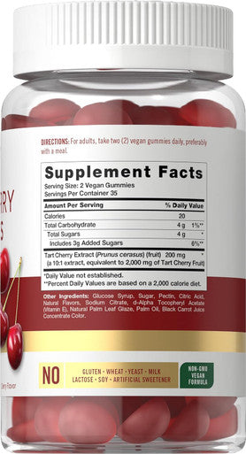 Carlyle Tart Cherry Gummies | 2000mg | 70 Count | Cherry Flavor | Vegan Non-GMO and Gluten Formula