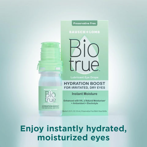 Biotrue Hydration Boost Preservative- Eye Drops For Dry Eyes Instantly Moisturizes Rehydrates Contact Lens Friendly Refresh & Relieve Eye Irritation 0.33 Fl Oz (Pack Of 2)