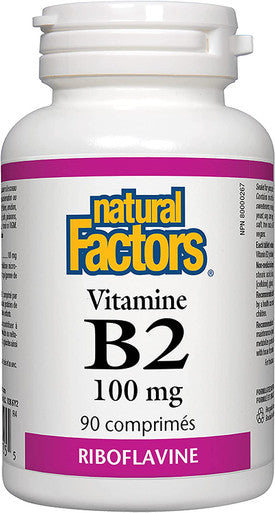 Natural Factors Vitamin B2 Riboflavin 100mg Support for Energy Normal Metabolism 90 Tablets