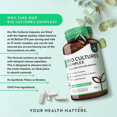 Super Strength 40 Billion Cfu Bio Cultures Complex With 15 Live Strains Advanced Multi Strain Formula Vegan Capsules Digestive Enzyme Supplement For Men & Women Made By Nutravita