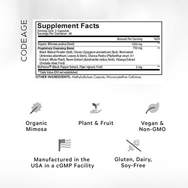 Codeage Organic Mimosa Pudica Seed Capsules - Mimosa Pudica Seeds Supplement - Black Walnut Cloves Vidanga Neem BioPerine - All in One - Sensitive Plant Pills - Non-GMO & Vegan - 120 Capsules