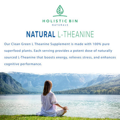 Holistic Bin Clean Green L Theanine Supplement Nootropic Blend of L-Theanine, Ceremonial Grade Matcha Green Tea Powder, Japanese Ashitaba Tea, Moringa & American Ginseng Root (30 Day Supply)