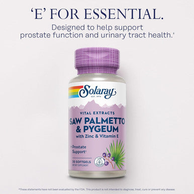 Solaray Saw Palmetto And Pygeum - Saw Palmetto For Men W/Pygeum Bark, Zinc, Vitamin E, Pumpkin Seed Oil - Prostate Supplements For Men W/Beta Sitosterol - 60-Day - 30 Servings, 30 Softgels