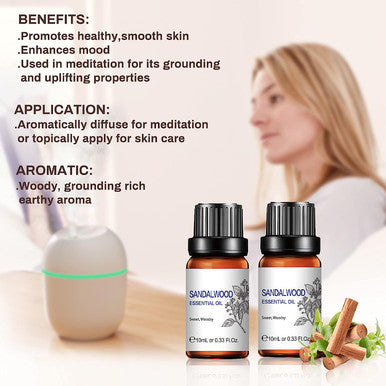 Sandalwood Essential Oil,Pure Natural Therapeutic Grade Sandalwood Oil Perfect for Aromatherapy Hair Care Skin Care Massage and More-10ml