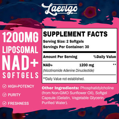 1200Mg Liposomal Nad+ Supplement, Ultra Purity Actual Nad Supplement, Enhanced Absorption, Boosting Nad+, Age Defense, Energy, Metabolic Repair, Optimal Nad Supplement, 60 Softgels