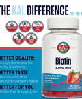 KAL Biotin Gummies 5,000 mcg | Healthy Hair Skin and Nail Support | Vegetarian | Strawberry | 60ct, 30 Serv.