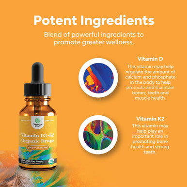 Natures Craft Liquid Vitamin D3 with K2 for Adults - Organic Vitamin D3 K2 Drops with 2000IU per Serving - Vegan Vitamin D3 Liquid Drops for Bone Muscle Heart & Immune Support with MCT Oil for Enhanced Absorption