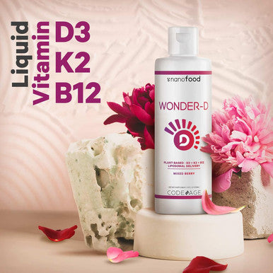 Codeage Liposomal Wonder-D Vegan Cholecalciferol Vitamin D3 1000 IU Liquid Drops Supplement Plant-Based Vitamins B12 & K2 Non-GMO Sunflower Phospholipids Vitamin E Mixed Berry Flavor 7.6 fl oz