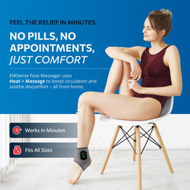 Emsense Heating Foot Massager - Cordless Vibration & Heat Therapy Wrap With 5 Heat Levels & 3 Vibration Modes For Tired Feet Ankles & Lower Calf Usb-C Rechargeable 1 Pack