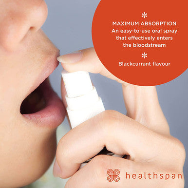 Healthspan Vitamin B12 Oral Spray | 15ml | Blackcurrant Flavour | Gelatin Free | Vegan