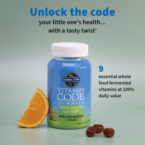 Garden Of Life Kids Multivitamin Gummy With Iron Probiotics For Immune Health & Digestion Vitamins D C E B Zinc For Energy & Development Vitamin Code Non-Gmo Gluten-Free 90 Orange Gummies 30 Day Supply