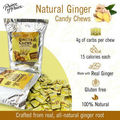 Prince Of Peace Ginger Chews With Lemon Made From Real Ginger Root Non-Gmo Vegan Candy Individually Wrapped Healthy Candy 2.2Lb/1Kg