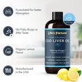Life's Fortune Organic Cod Liver Oil Liquid Lemon Flavor Supplement - High Potency Fish Oil Omega 3 DHA & EPA Vitamin A E & D3 - Immune Health Joints GMO Free 1000 mg (8 Oz)