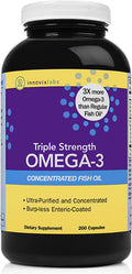 InnovixLabs Triple Strength Omega3 Fish Oil Concentrated 900 mg Omega3 per Pill Burpless Enteric Coated Gluten High EPA DHA for Heart Brain Joints IFOS 5Star 200 Capsules