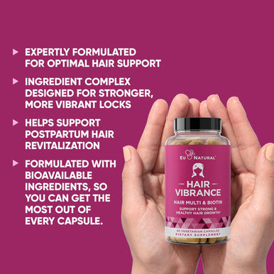 Eu Natural Vibrance Hair Growth Vitamins for Women Grow Hair Faster Healthier and Stronger with Potent MultiBlend of Biotin & OptiMSM Supports Thicker Shinier Hair & Regrowth 60 Vegetarian Soft Capsules
