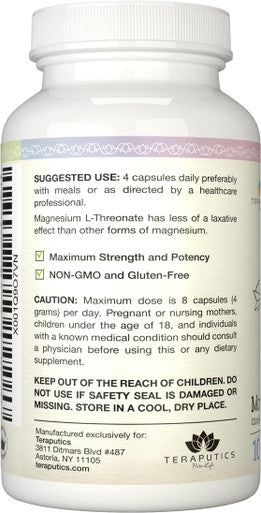 Magnesium L Threonate (Original Magtein Formula) - 2000 Mg 100 Vegan Capsules Non-Gmo Highly Absorptive Pure Supplement A Vitamin