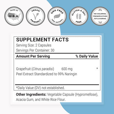 Supersmart Grapefruit Extract 600 mg Per Day Standardized to 99 Naringin Weight Loss Pills Immune System Booster Antioxidant Supplement NonGMO Gluten Free 60 Vegetarian Capsules
