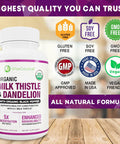 Max Absorption Usda Organic Milk Thistle Potent 5:1 Concentrated Extract (2000Mg Strength) & Organic Dandelion Root Silymarin Antioxidant Flavonoid Liver Support Supplement (60 Count (Pack Of 1))