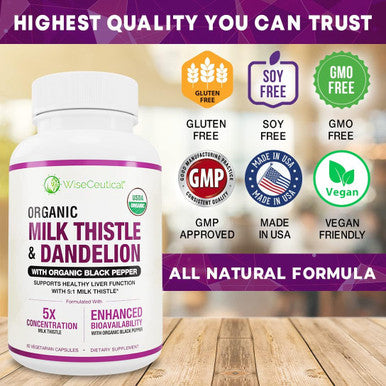 Max Absorption Usda Organic Milk Thistle Potent 5:1 Concentrated Extract (2000Mg Strength) & Organic Dandelion Root Silymarin Antioxidant Flavonoid Liver Support Supplement (60 Count (Pack Of 1))