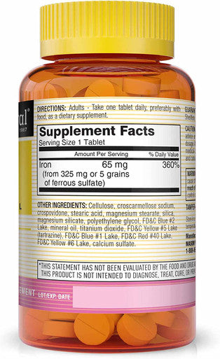 MASON NATURAL Iron 65 mg Supports Red Blood Cell Formation, Improves Energy Utilization, Essential Mineral Supplement Tablets, Black, 100 Count, Pack of 3