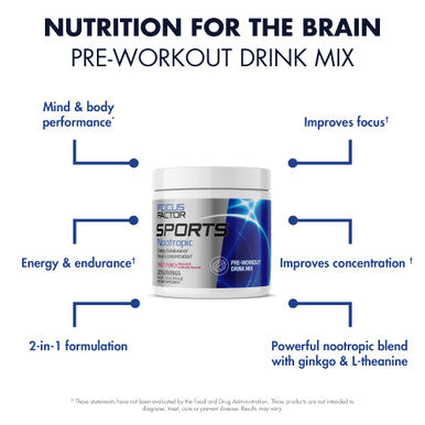 Focus Factor Pre-Workout Sports Supplement with Lions Mane - Nootropic for Energy, Endurance, Concentration Performance Boost Arginine, L-theanine, Beta Alanine, L-Citrulline, Ginkgo Biloba, Red