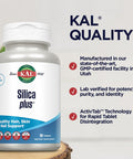 Kal Silica Plus, Silica Gel With Horsetail Extract, Healthy Hair, Skin & Nails Support, Maximum Absorption, Vibrant Hair, Glowing Skin Supplement, Vegan, Gluten Free, 90 Serv, 90 Quick Dissolve Tabs