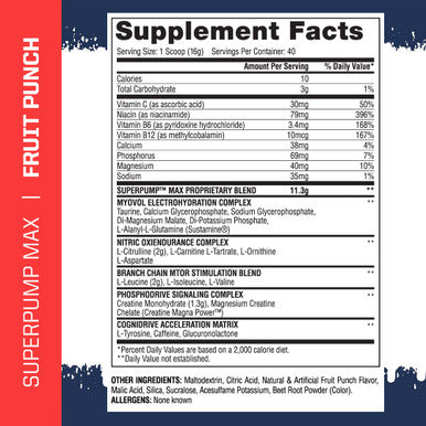 Gaspari Nutrition SuperPump MAX, The Ultimate Pre Workout Powder, Sustained Energy Preworkout, Nitric Oxide Booster, Muscle Growth, Recovery & Replenishes Electrolytes (40 Serving, Fruit Punch)