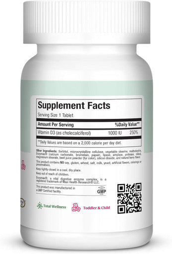 Maxi Health Chewable Vitamin D 1000 IU - Chew-D-Max - Vitamin D3 for Kids and Adults - Kosher - 100 Chewables - Natural Berry Flavor