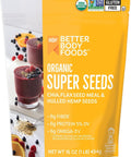 BBF Organic Super Seeds Blend 1 lb, Chia Seeds, Flax Seeds, Hemp Hearts