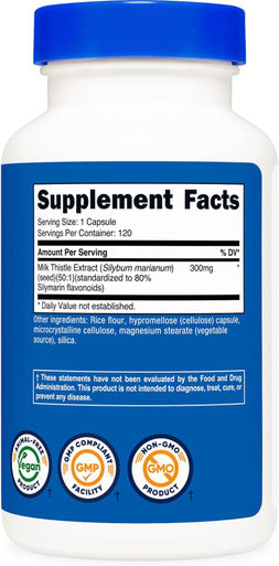Nutricost Milk Thistle Capsules 300Mg, 120 Capsules (80% Silymarin) - Gluten-& Non-Gmo