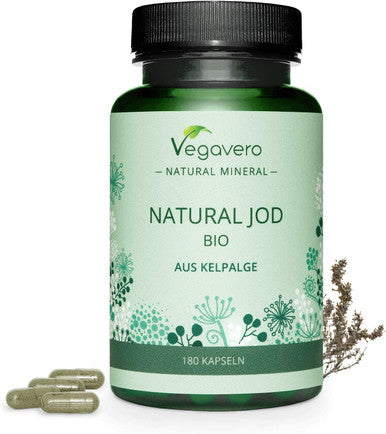 Natural Iodine Vegavero | from Organic Scottish Sea Kelp (PureSea ) | 180 Capsules | 231 mg Seaweed Powder with 150 mcg Pure Iodine | NO Tablets = NO Additives | Vegan Supplement