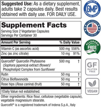 Ultimate Quercetin by Purity Products 20x More Absorbable Than Ordinary Quercetin Quercefit Quercetin Phytosome Zinc Vitamin C More Supports Immune Lung Function More 60 Veg Capsules