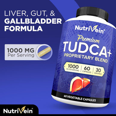 Nutrivein Tudca+ Liver Support Supplement 1000Mg - Liver Detox And Cleanse For Liver Health - 30 Day Supply (60 Capsules, Two Daily)