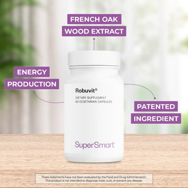 Supersmart Robuvit 200 mg Per Day French Oak Wood Extract for Stress Emotional Wellness Antioxidant Supplement Helps Fight Fatigue NonGMO Gluten Free 60 Vegetarian Capsules