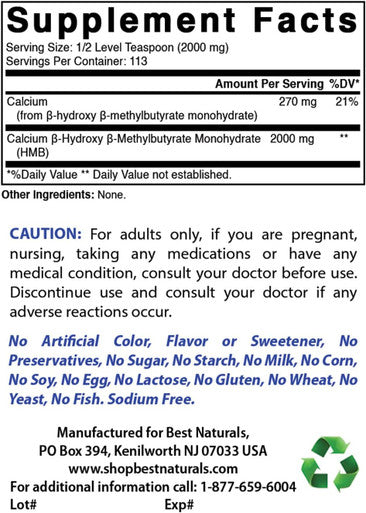 Best Naturals HMB (Beta-Hydroxy Beta-Methylbutyrate) Pure Powder 8 OZ