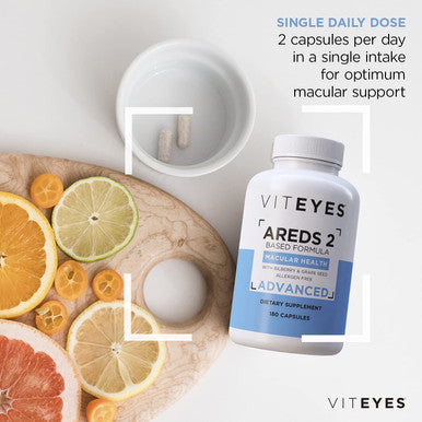 Viteyes AREDS 2 Advanced Macular Support with Bilberry grapeseed FLORAGLO Lutein Selenium Natural Vitamin E Allergen Eye Vitamins for Vision Protection 180 Count