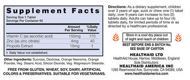 Zincovit - C, Chewable Vitamin C And Zinc Lozenges With Propolis, 60Ct, Vegetarian
